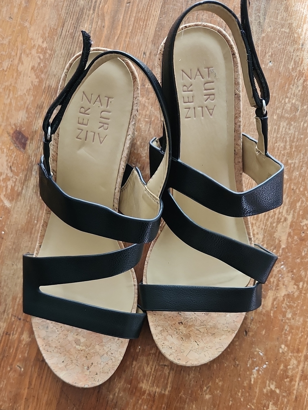 Naturalizer Black Cork Wedge Slingback Sandals
